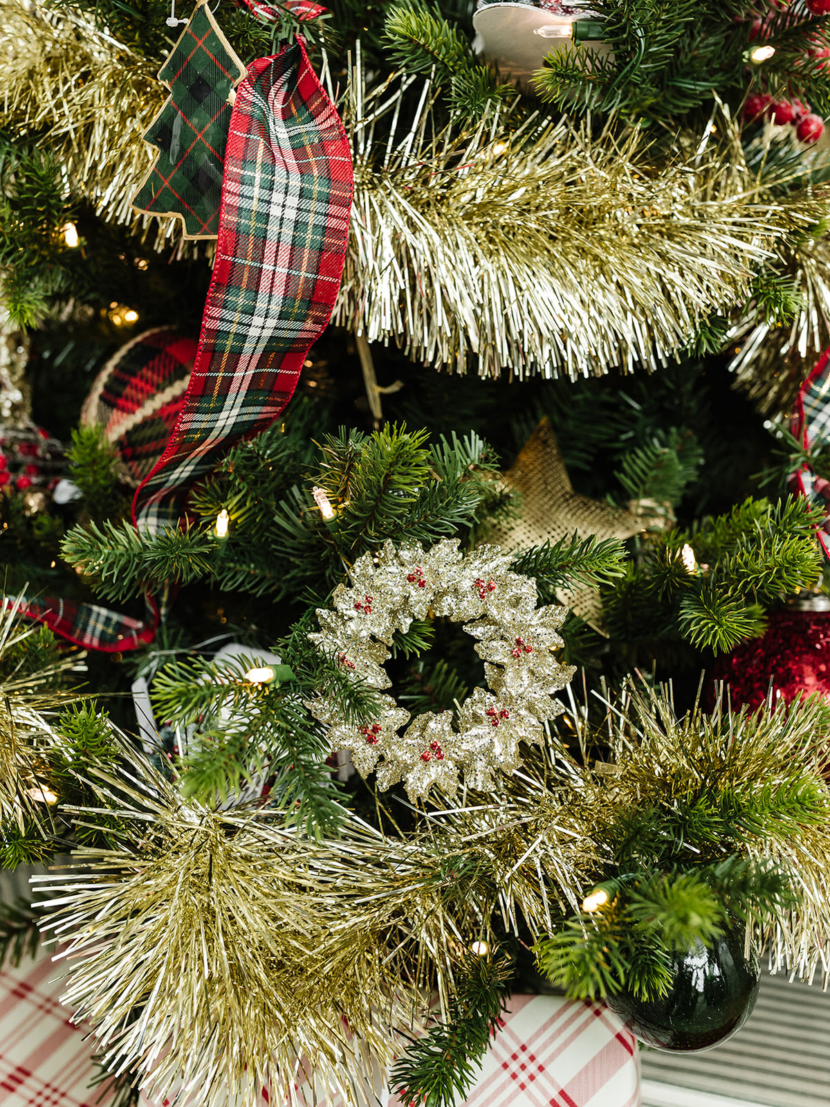 Gilttered Holly Wreath Ornament - 5.25"