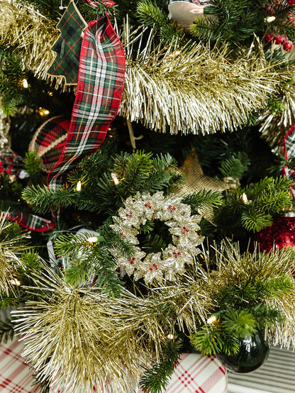 Gilttered Holly Wreath Ornament - 5.25"