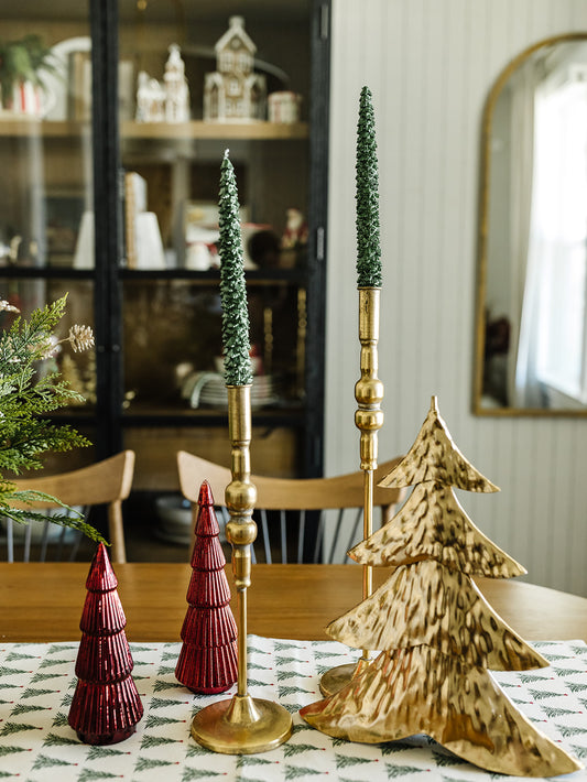 Glistening Green Tree Taper Candle - Set of 2 - 10"