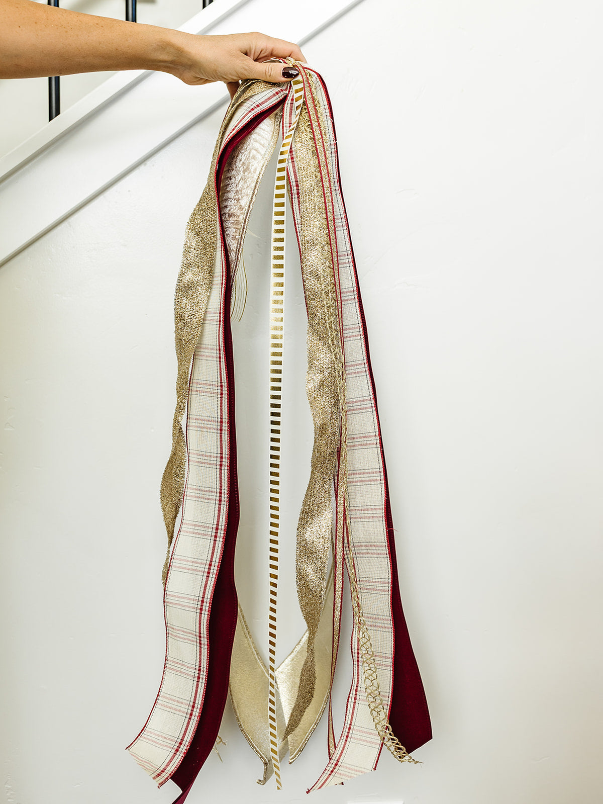 Burgundy/Gold and Plaid Ribbon Bundle - 6 Ribbons - 33"