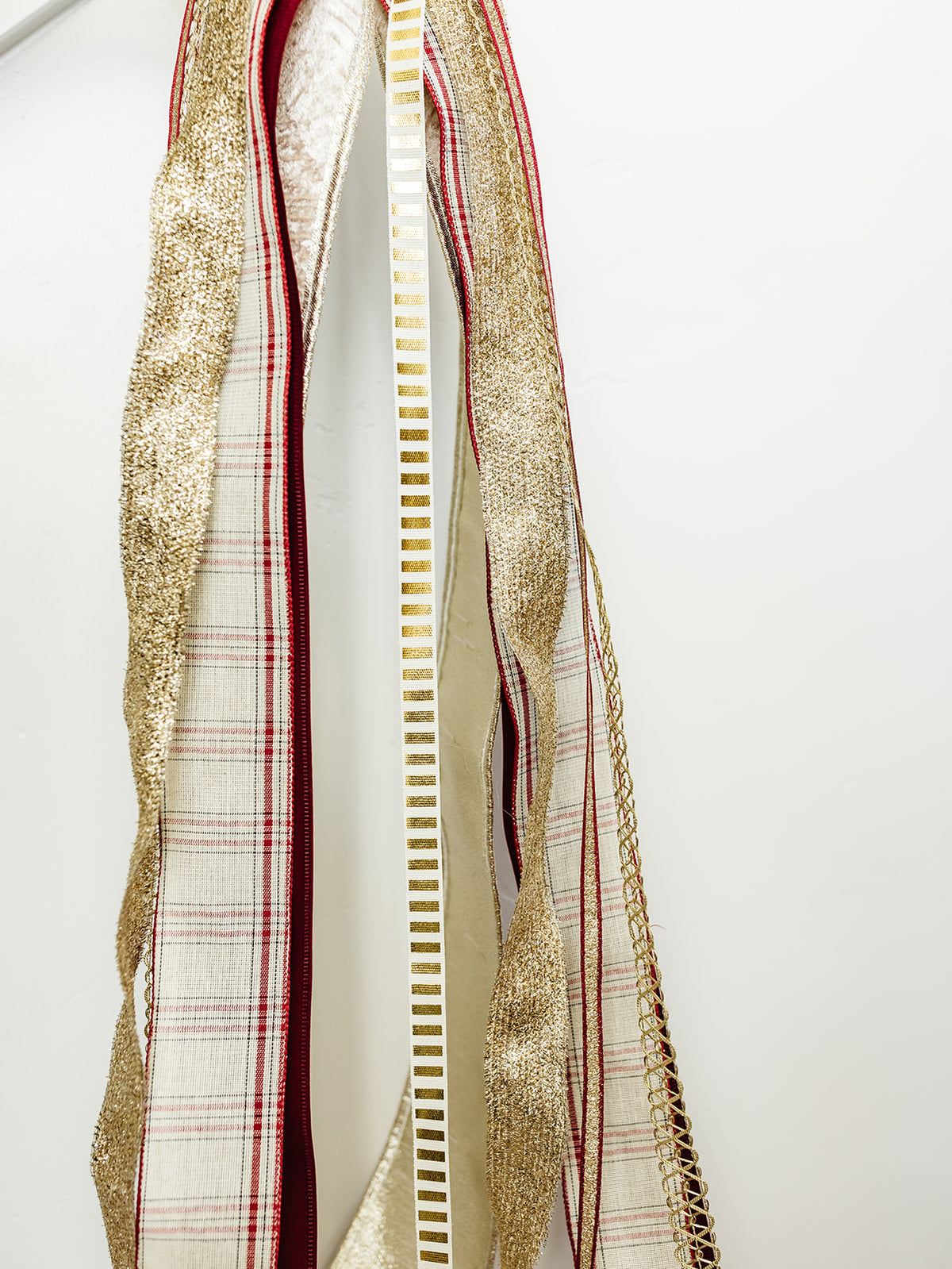Burgundy/Gold and Plaid Ribbon Bundle - 6 Ribbons - 33"