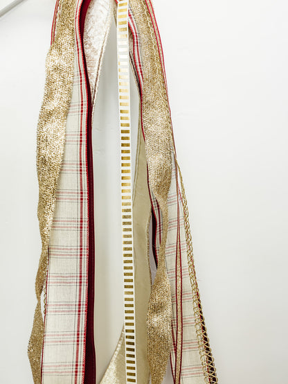 Burgundy/Gold and Plaid Ribbon Bundle - 6 Ribbons - 33"