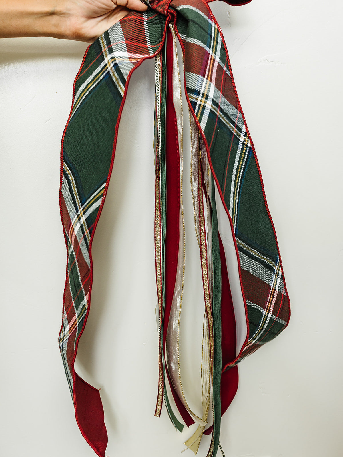 Green/Burgundy Christmas Plaid Bow Bundle - 7 Ribbons - 33"