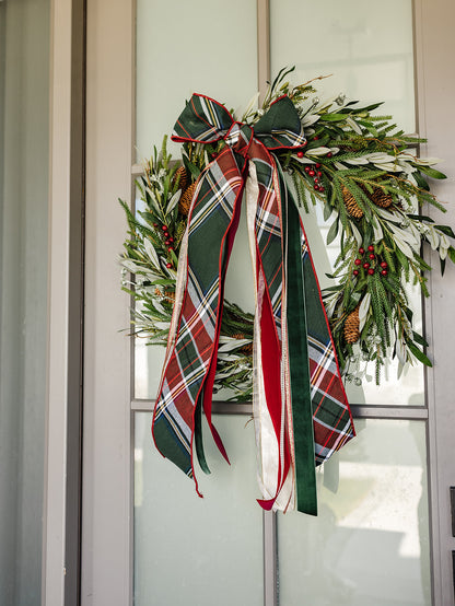 Green/Burgundy Christmas Plaid Bow Bundle - 7 Ribbons - 33"