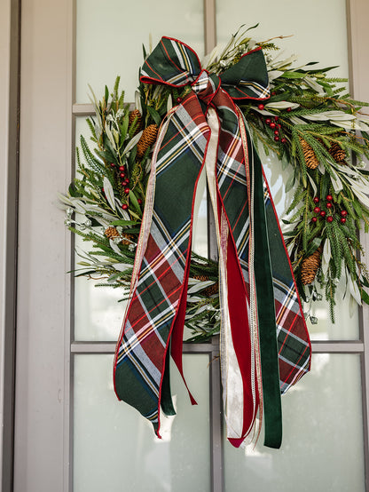Green/Burgundy Christmas Plaid Bow Bundle - 7 Ribbons - 33"