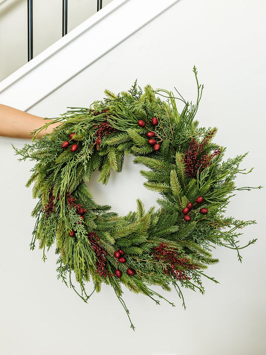 Sedum and Mixed Pine Wreath - 24"