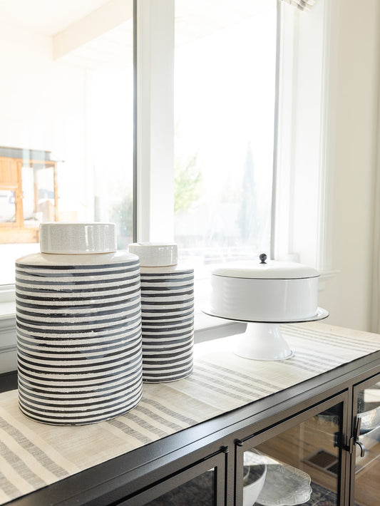 Striped Lidded Ceramic Jar - 2 Sizes