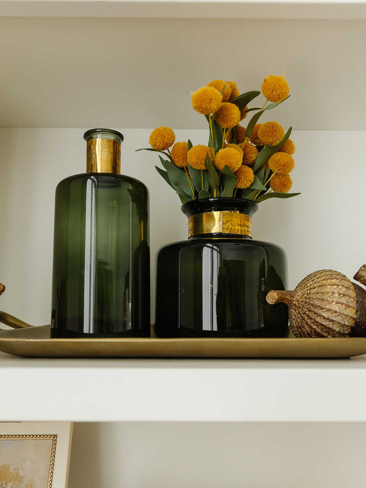 Green Glass Vase with Gold Metal - 3 Sizes