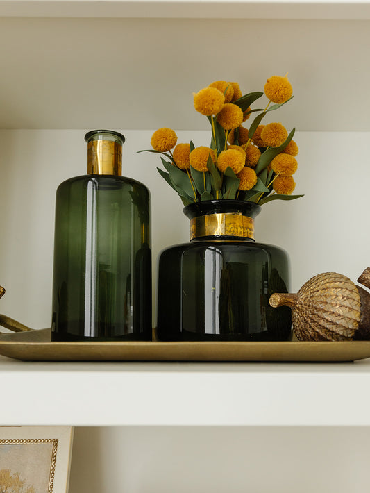 Green Glass Vase with Gold Metal - 3 Sizes