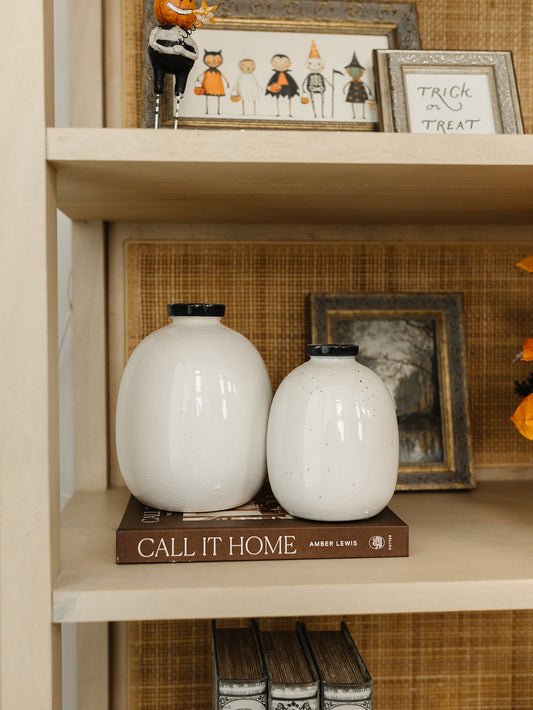 White Crackled Black Speckled Vase - 2 Sizes