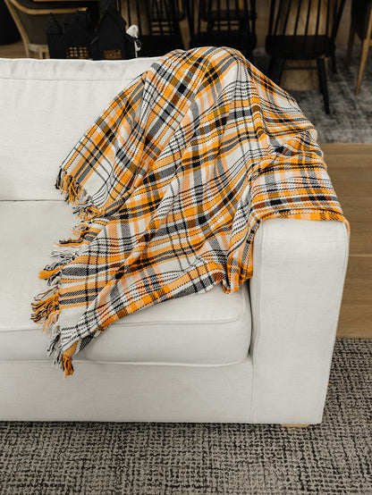 Orange and Black Plaid Throw - 50"x60"