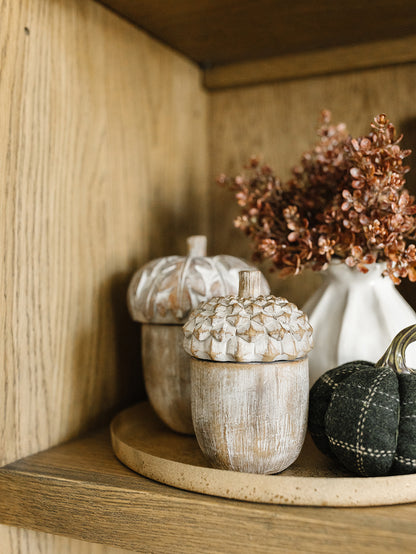 Whitewashed Acorn Lidded Container - 3 Sizes/Styles