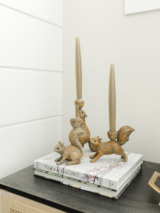 Acorn Squirrel Taper Holder - Set of 3