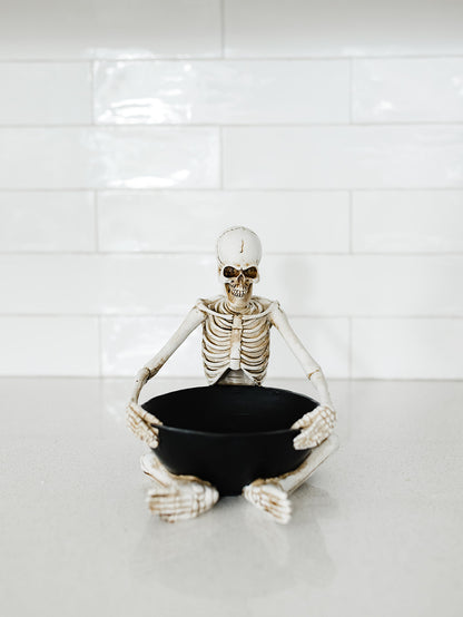 Sitting Skeleton Holding a Bowl -8"x6.75"x7.75"
