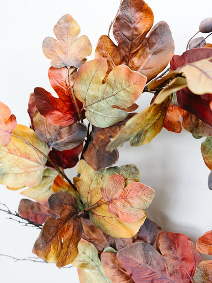 Burgundy and Mustard Fig Leaf Wreath - 28"