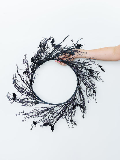 Black Glitter Twig & Bat Wreath - 2 Sizes