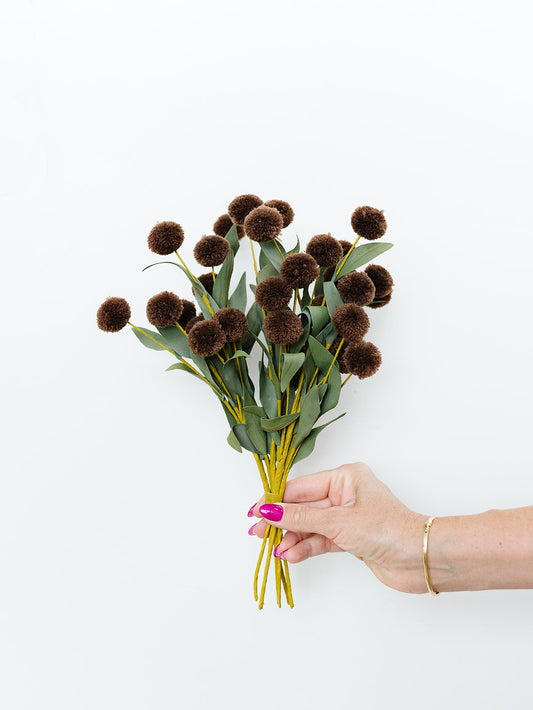 Dark Brown Pompom Pick - 6 Stems - 13"
