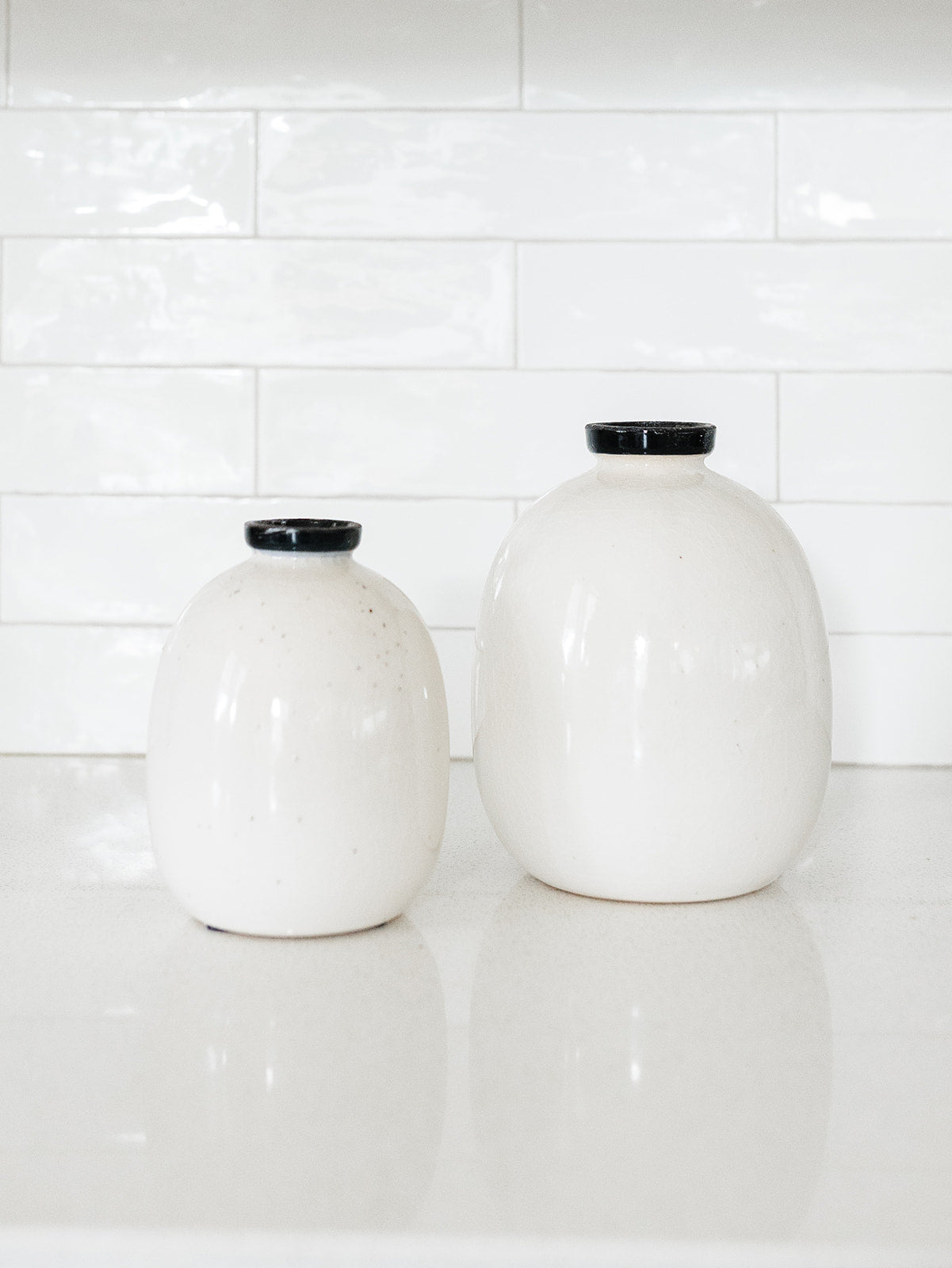 White Crackled Black Speckled Vase - 2 Sizes