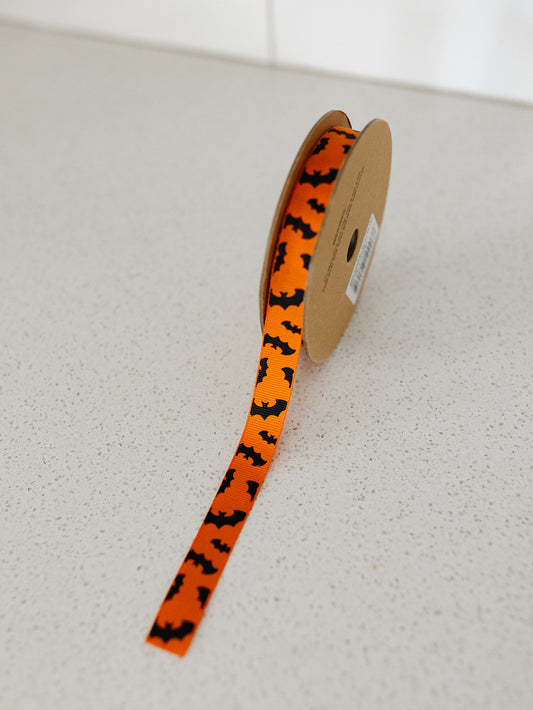 Orange with Bats Grosgrain Ribbon - 5/8"x20yds.