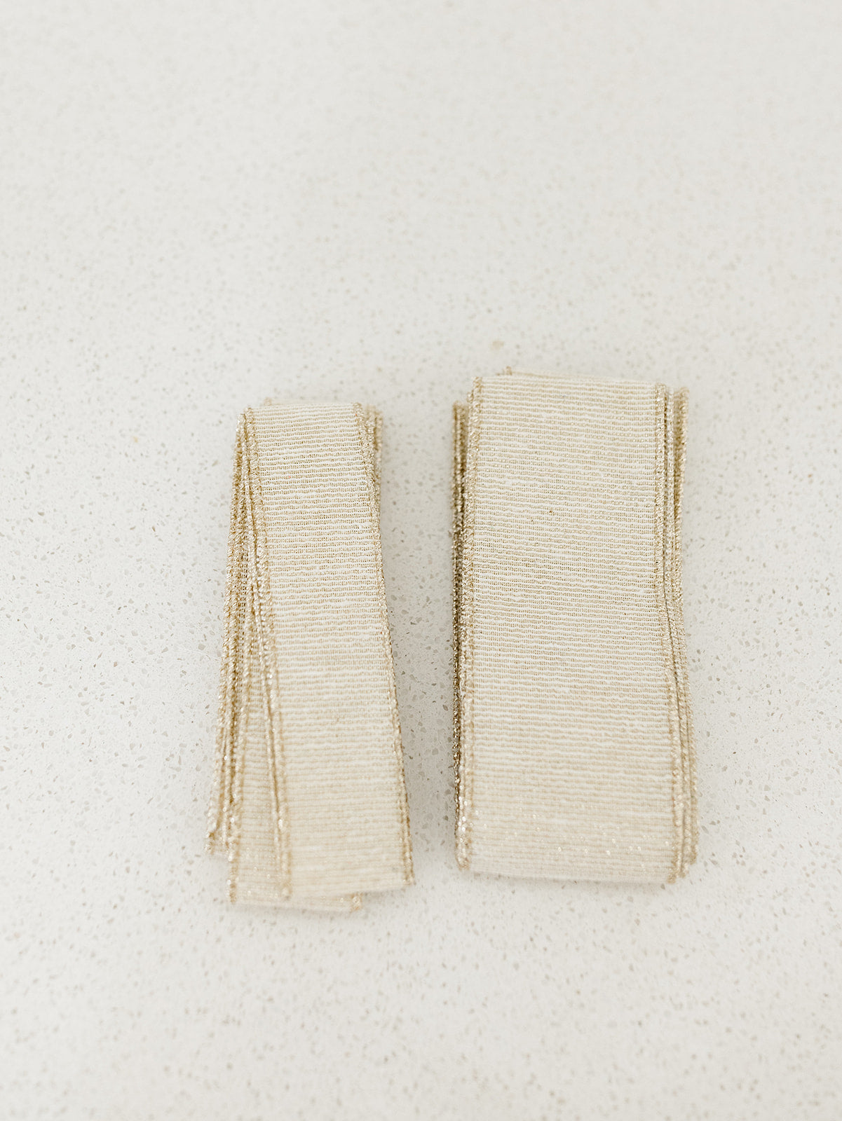 Ribbed Ivory Gold Metallic Linen Ribbon - 2 Widths