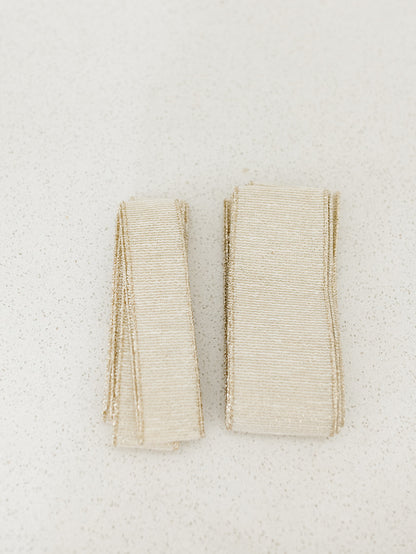 Ribbed Ivory Gold Metallic Linen Ribbon - 2 Widths