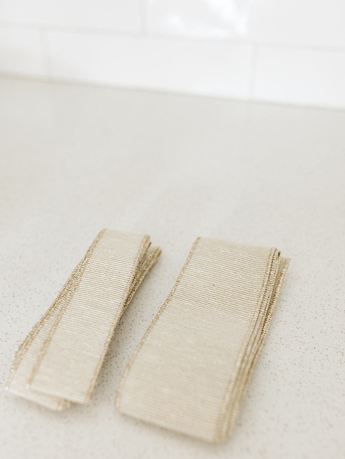 Ribbed Ivory Gold Metallic Linen Ribbon - 2 Widths