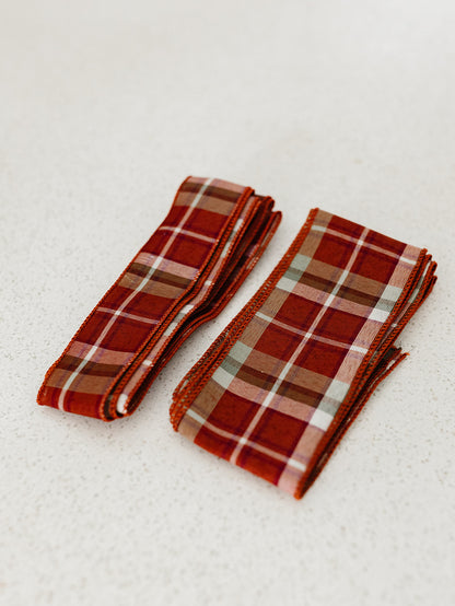 Rust Sage and Ivory Paid Ribbon - 2 Widths