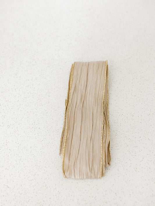 Taupe Wrinkled Metallic with Gold Edge - 2.5"x10yds.