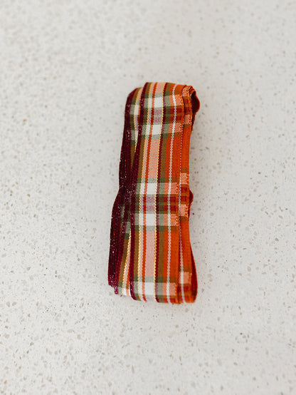 Cream Moss Rust and Burgundy Plaid - 7/8"x10yds.