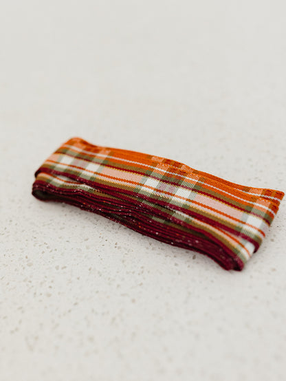 Cream Moss Rust and Burgundy Plaid - 7/8"x10yds.