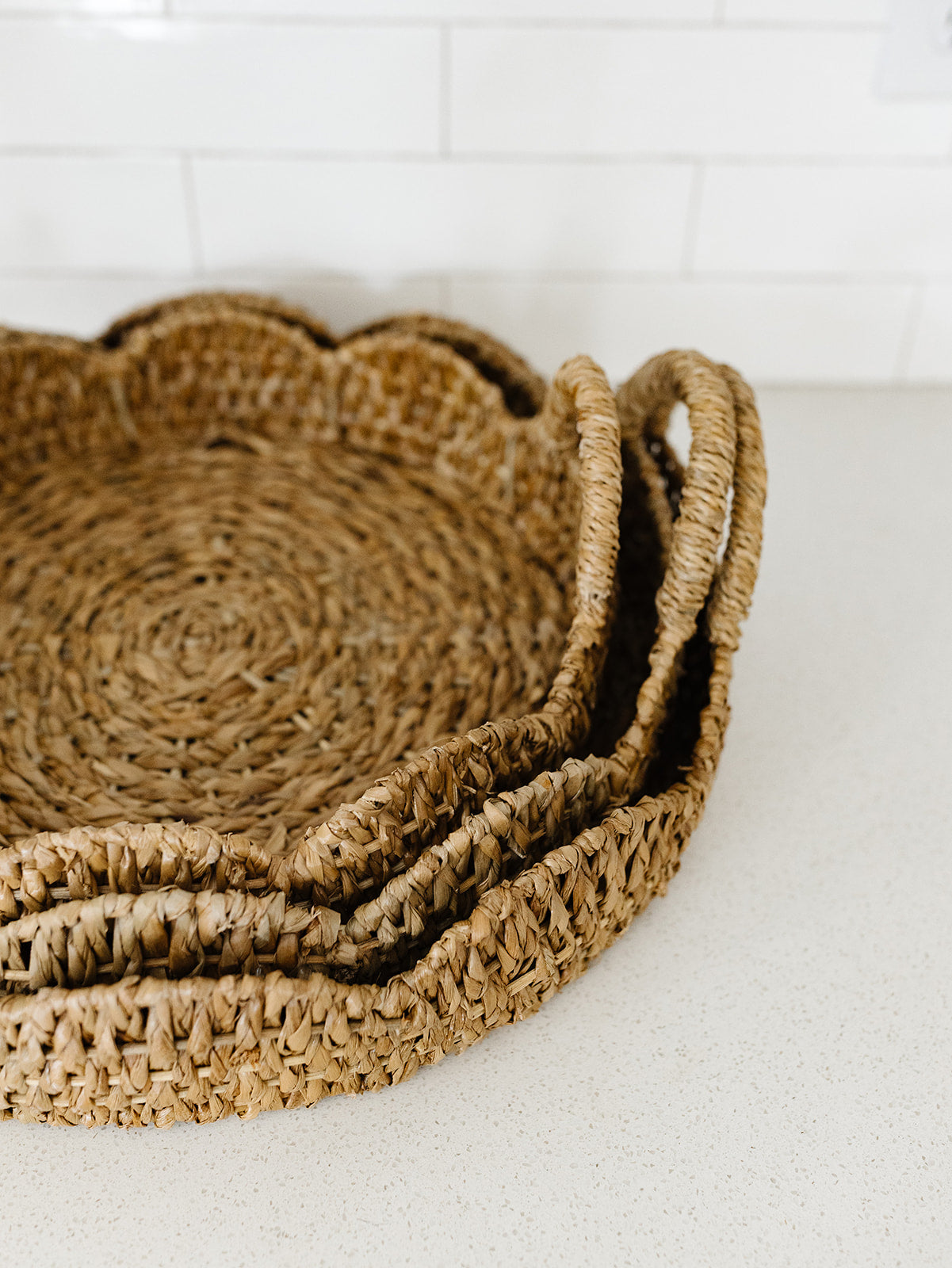 Bankuan and Rattan Scalloped Tray Basket - 3 Sizes