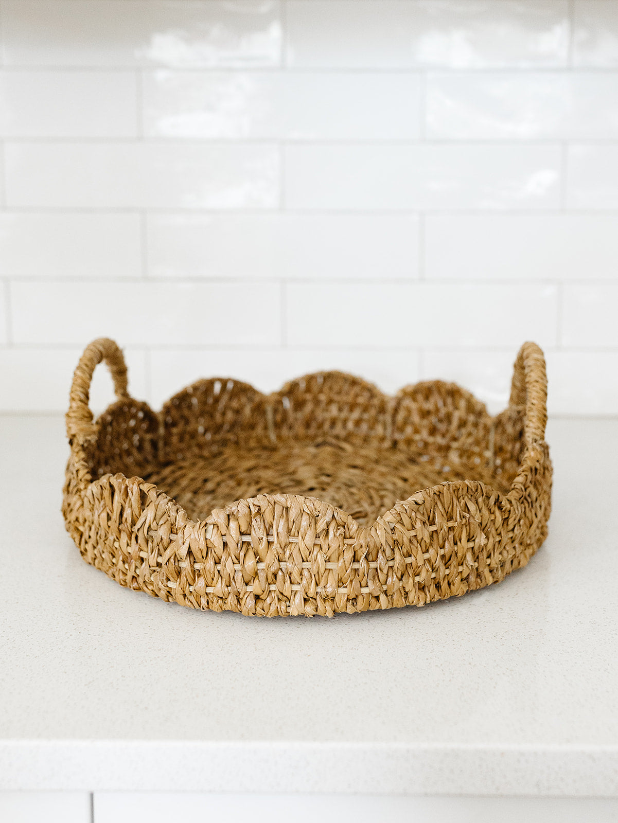 Bankuan and Rattan Scalloped Tray Basket - 3 Sizes
