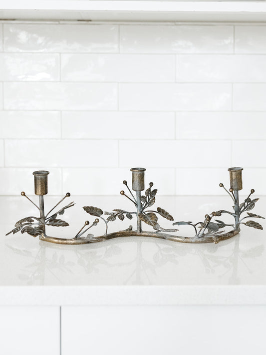 Ornate Triple Candle Holder - 19"Lx5"H
