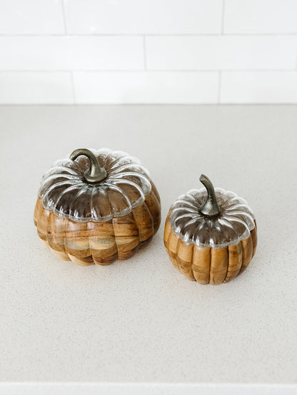 Acacia Wood Pumpkin with Glass Lid - 2 Sizes