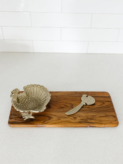 Wood Cheese Tray w/Attached Turkey and Spreader - 16.25"