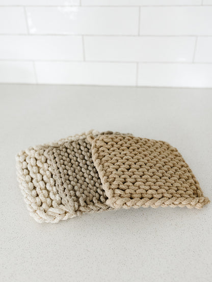 Cotton Crocheted Potholder - 8" - 4 Colors