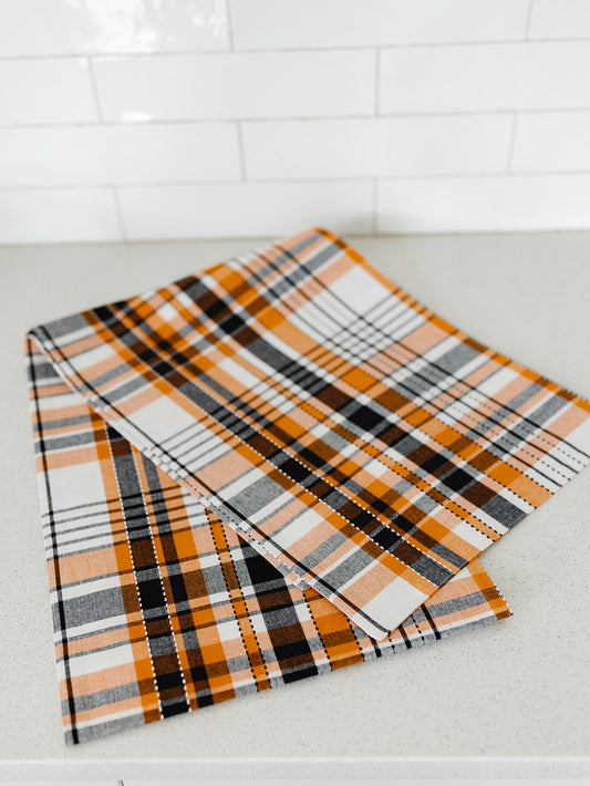 Black and Orange  Plaid Runner - 13"x72"