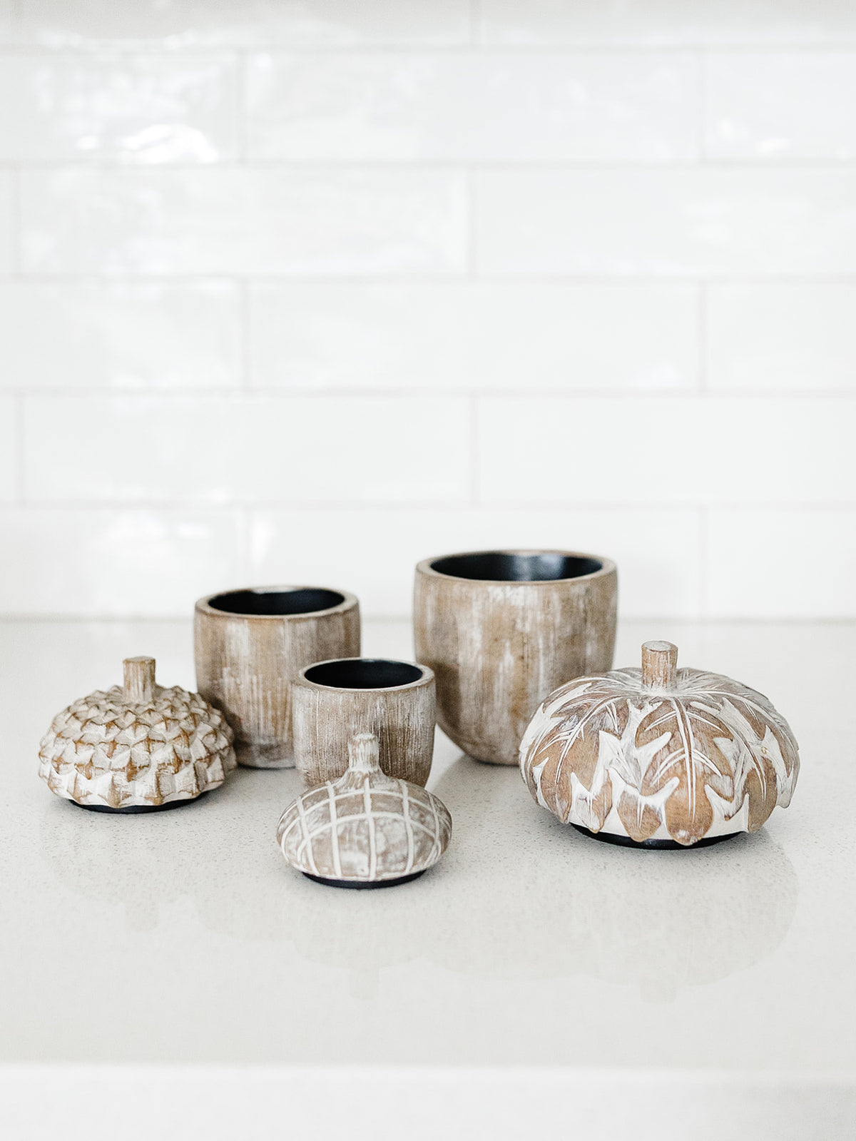 Whitewashed Acorn Lidded Container - 3 Sizes/Styles