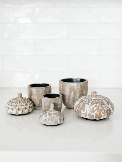 Whitewashed Acorn Lidded Container - 3 Sizes/Styles