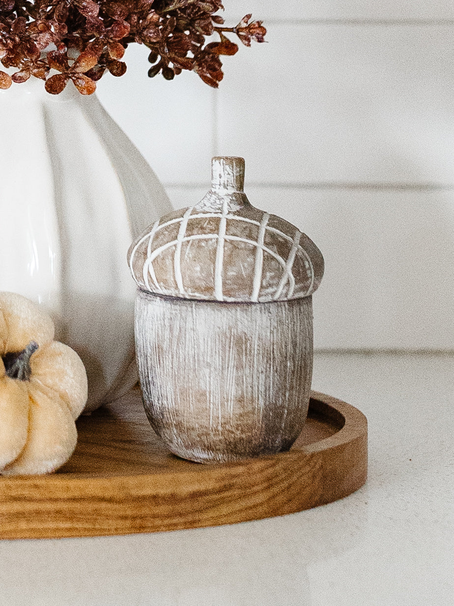 Whitewashed Acorn Lidded Container - 3 Sizes/Styles