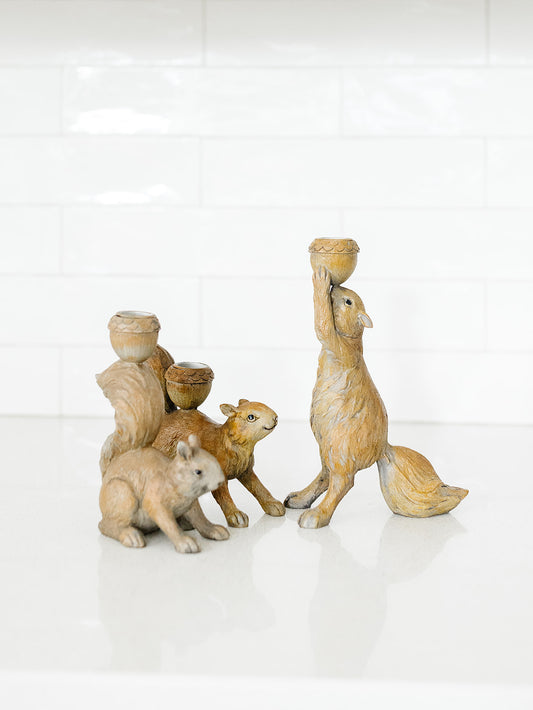 Acorn Squirrel Taper Holder - Set of 3