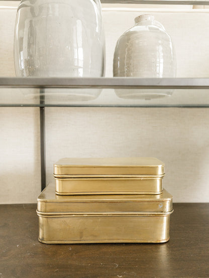 Antique Brass Metal Boxes - Set of 2