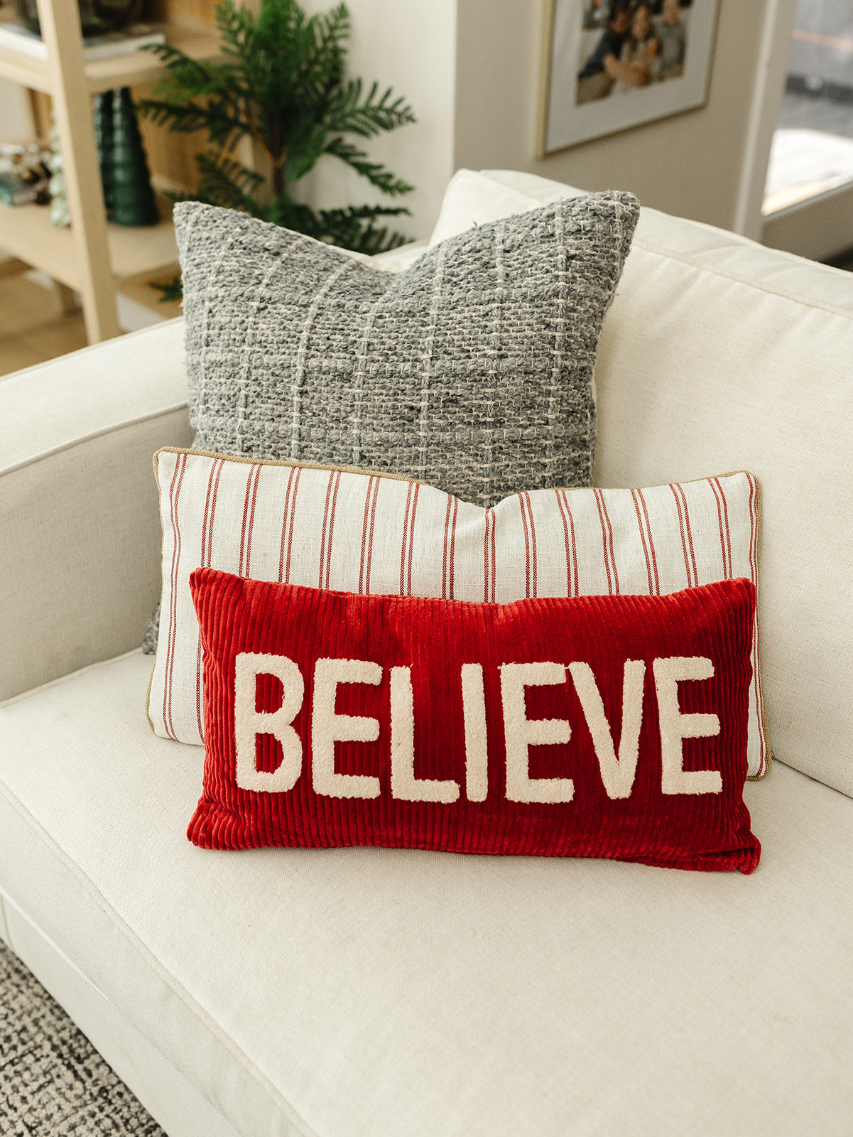 Cream & Red Striped Pillow