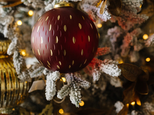 Frosted and Etched in Gold & Red Ornament - Local pickup only