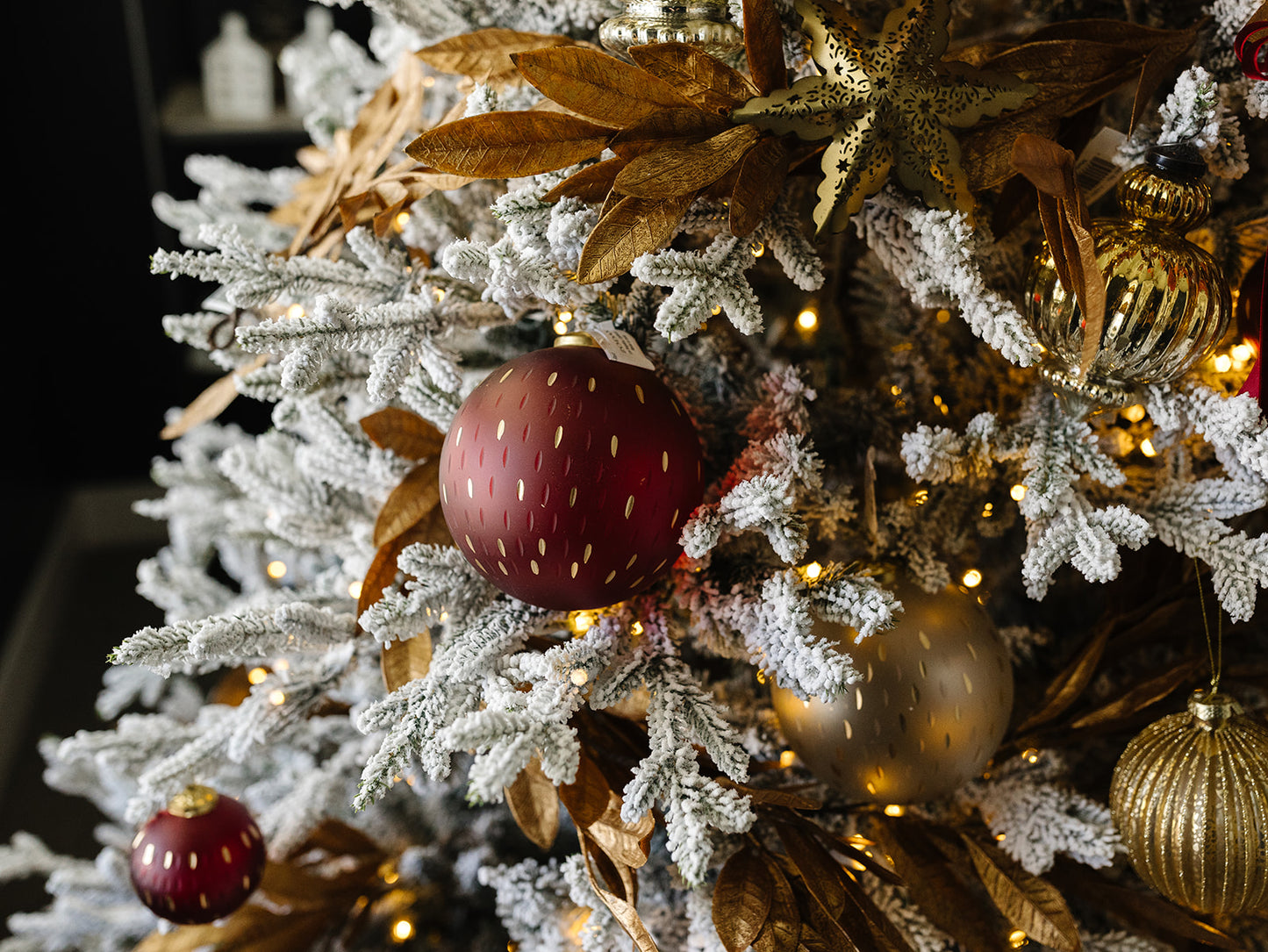 Frosted and Etched in Gold & Red Ornament - Local pickup only