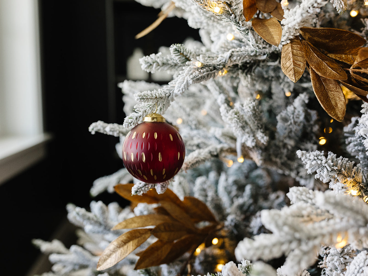 Frosted and Etched in Gold & Red Ornament - Local pickup only