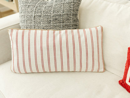 Cream & Red Striped Pillow