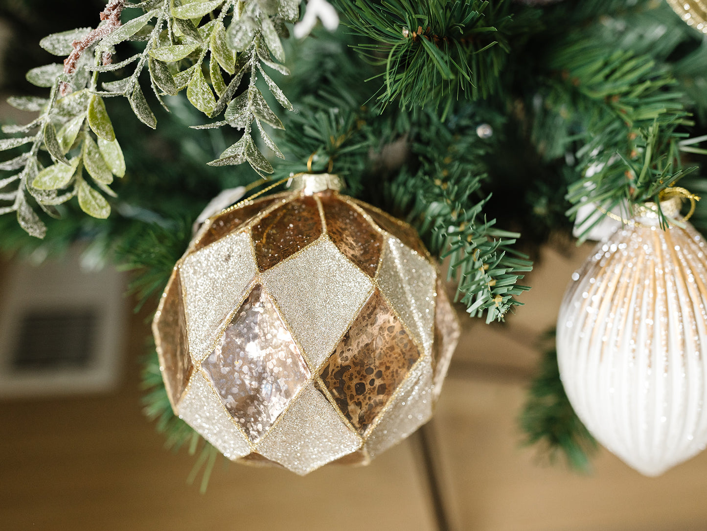 Gold Blush Harlequin Glass Ornament - Local pickup only