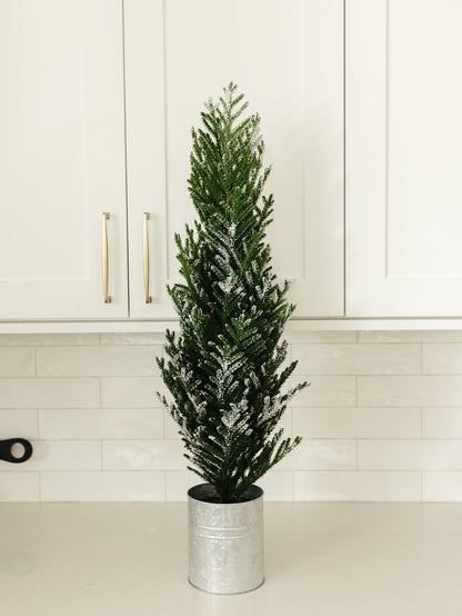 Snow Pine Tree in Tin Planter - 35"