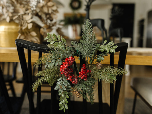 Glittered Boxwood Berry and Fir Candle Ring 11"